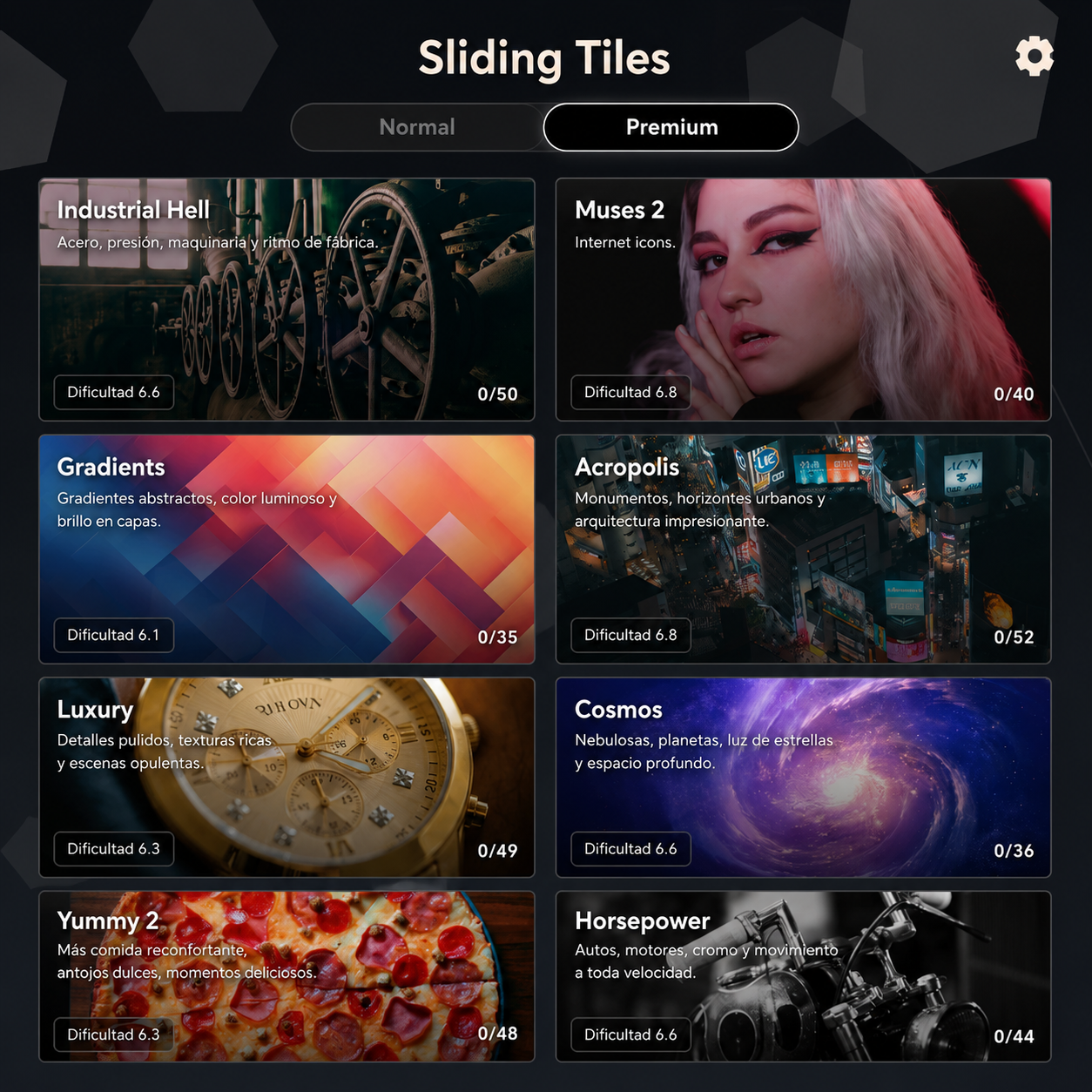 Catálogo de niveles de Sliding Tiles Puzzle